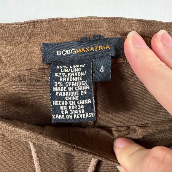 BCBGMaxAzria Brown Linen-Blend Pants - Picture 7 of 8